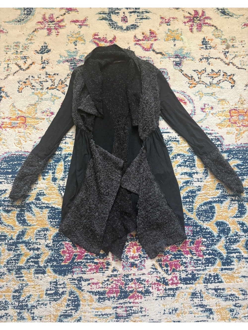 Hazel Size S Open Front Cardigan Jacket Charcoal Gray Marled Knit Boucle Draped